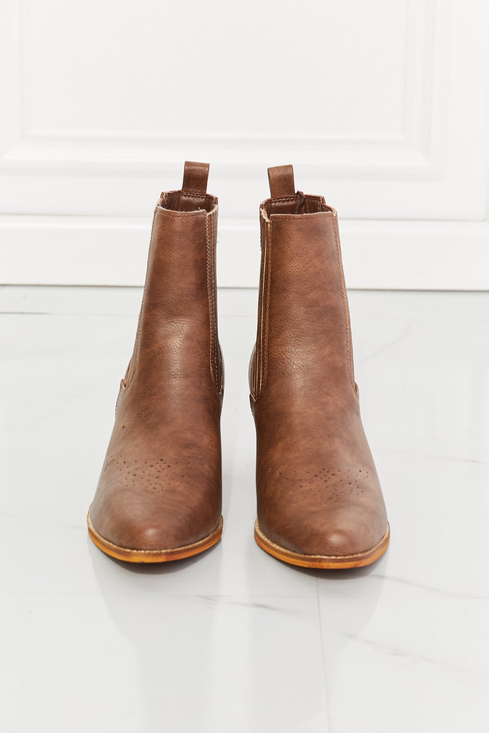 Vegan Leather Stacked Heel Chelsea Boot in ChestnutBootiesMelody