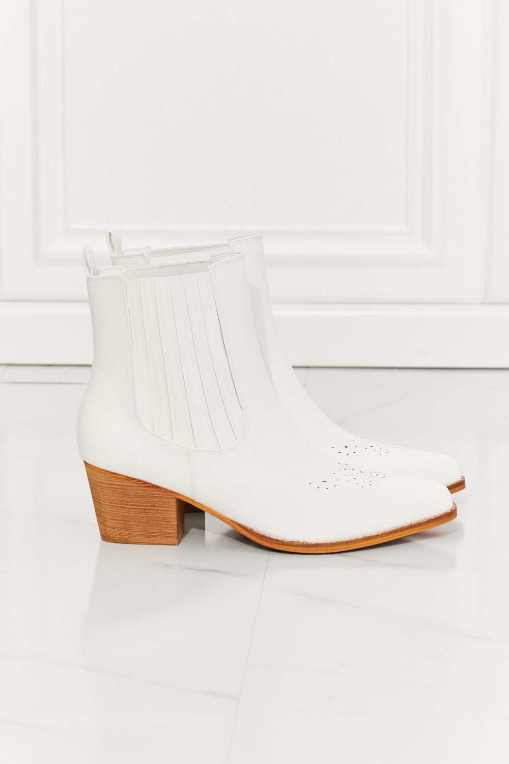 Vegan Leather Stacked Heel Chelsea Boot in WhiteBootiesMelody
