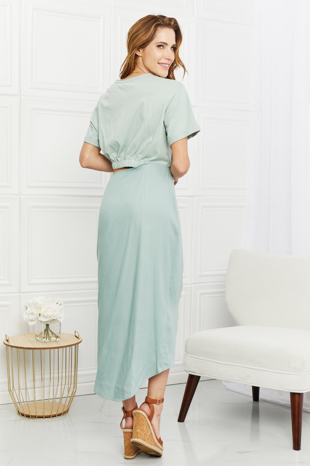 Cut-Out Short Sleeve Midi Dress in MintMidi DressHEYSON