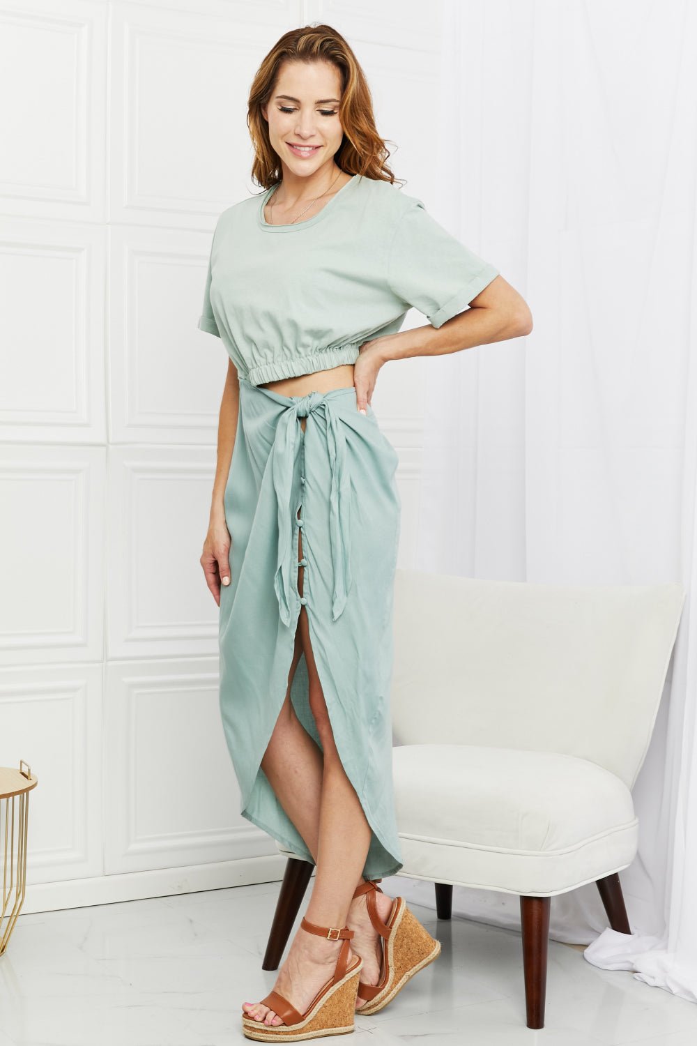 Cut-Out Short Sleeve Midi Dress in MintMidi DressHEYSON
