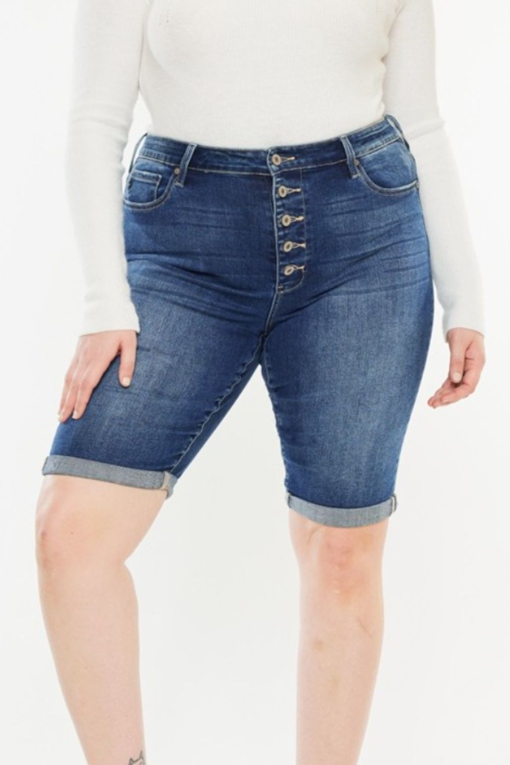 Medium Wash Button Fly Denim ShortsShortsKancan