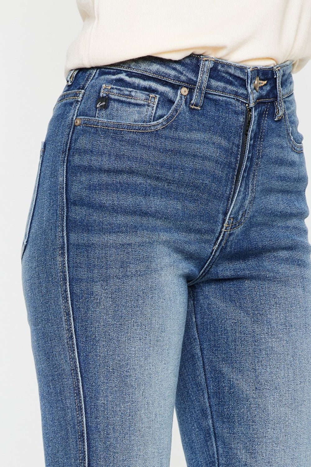 Medium Wash Distressed High Waist Flare JeansJeansKancan