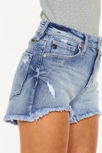 Medium Wash Distressed Raw Hem Denim ShortsShortsKancan