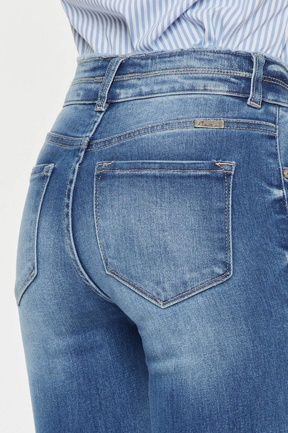 Medium Wash Distressed Raw Hem High Waist JeansJeansKancan