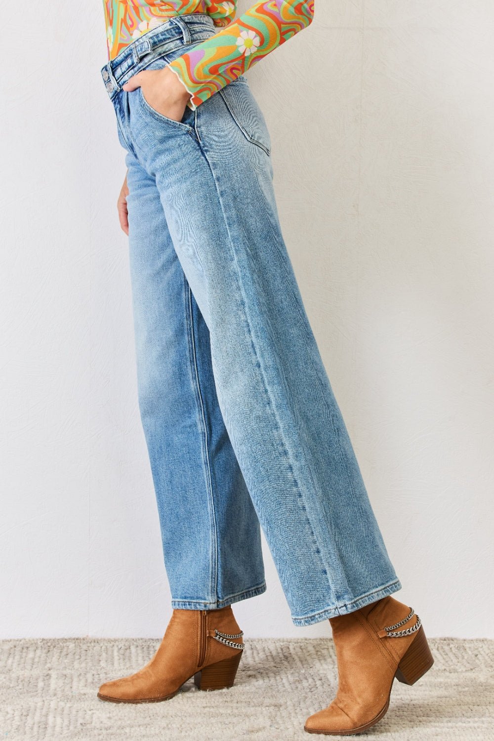 Medium Wash High Waist Wide Leg JeansJeansKancan