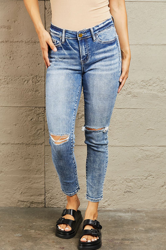 Mid Rise Distressed Skinny JeansJeansBAYEAS