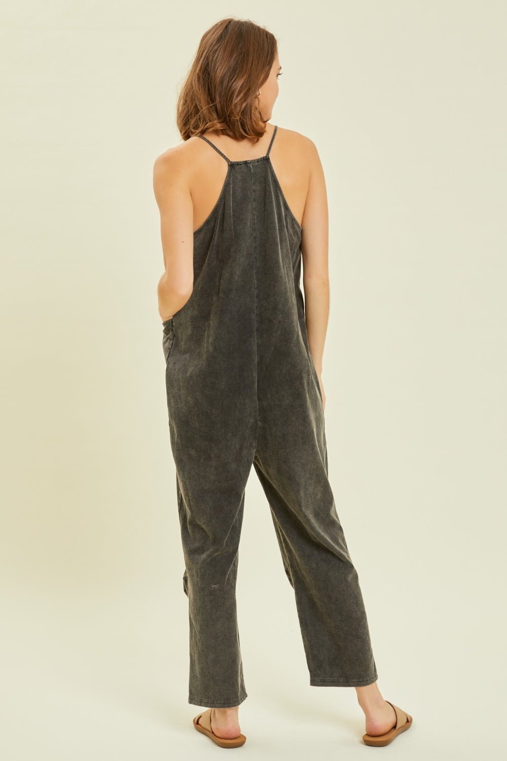 Mineral-Washed Oversized Jumpsuit with Pockets in BlackJumpsuitHEYSON