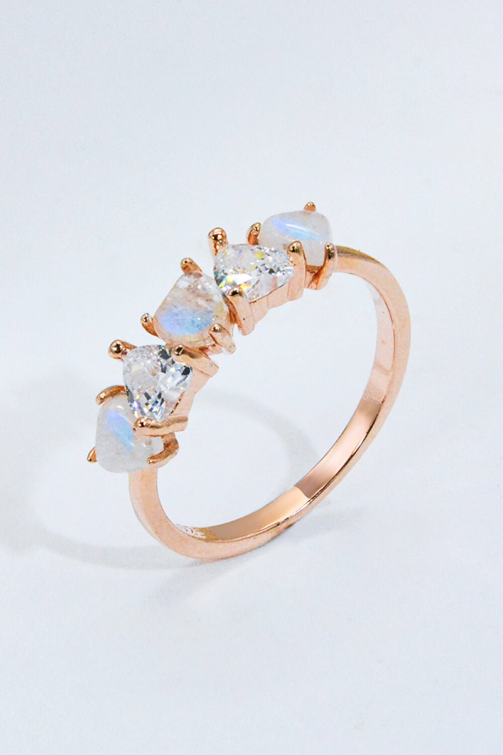 Moonstone and Zircon Heart RingRingBeach Rose Co.