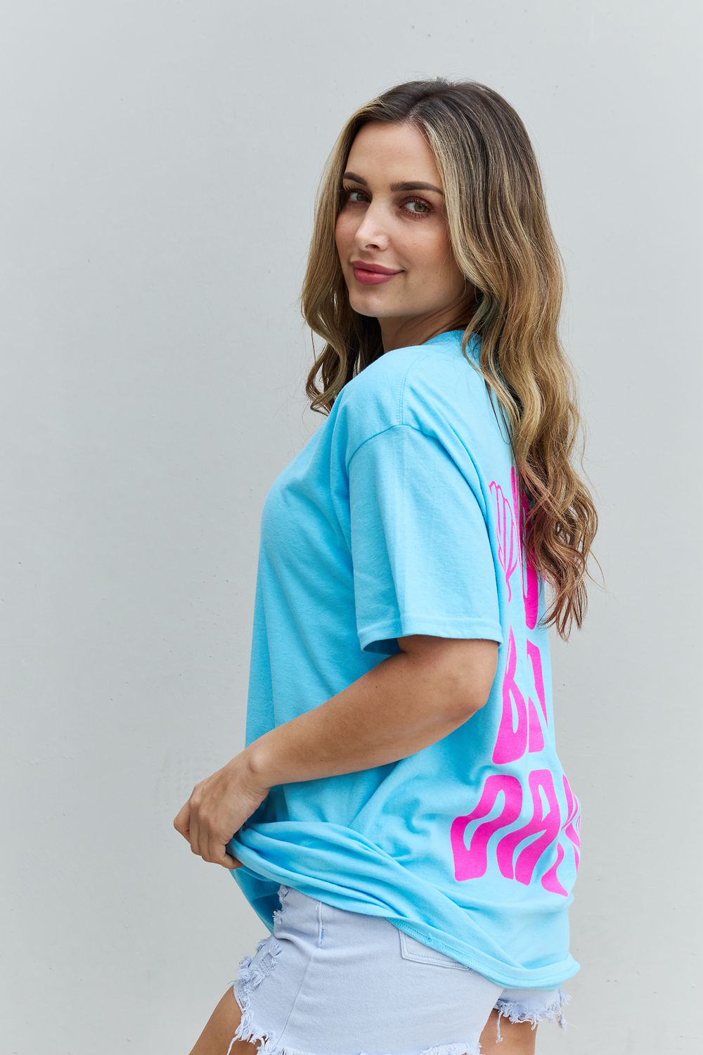 More Beach Days Graphic Oversized Cotton Tee in AquaTeeSweet Claire