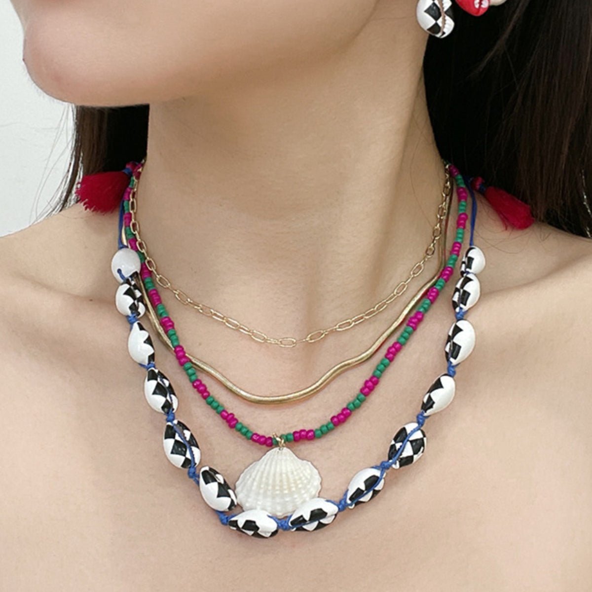 Multi-Layered Shell Bead Necklace Set in GoldNecklaceBeach Rose Co.