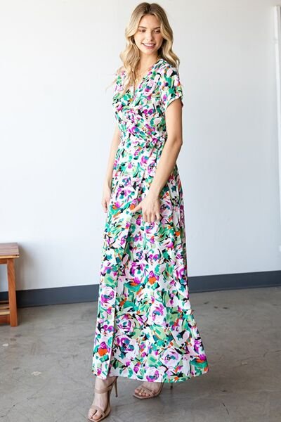 Multi Print Short Sleeve Maxi Wrap DressMaxi DressFirst Love