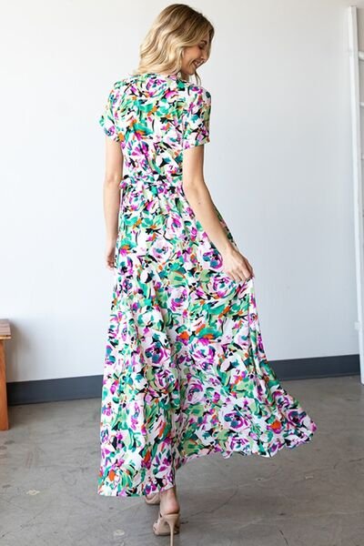 Multi Print Short Sleeve Maxi Wrap DressMaxi DressFirst Love