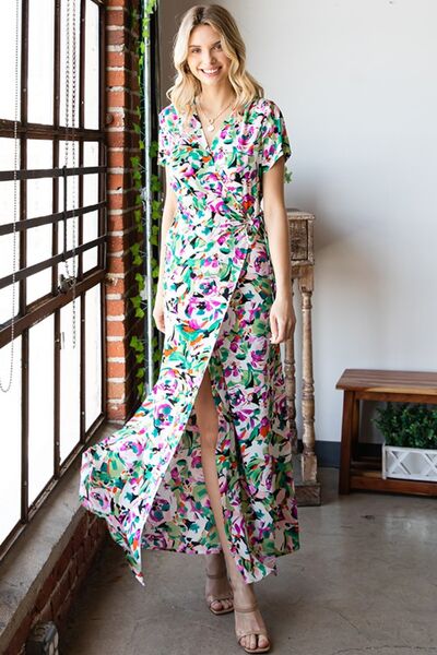 Multi Print Short Sleeve Maxi Wrap DressMaxi DressFirst Love