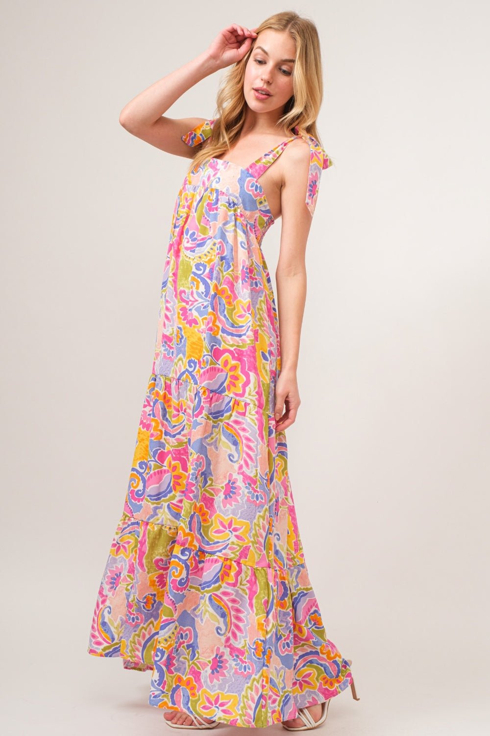 Multicolor Print Tie Shoulder Tiered Maxi DressMaxi DressAnd the Why