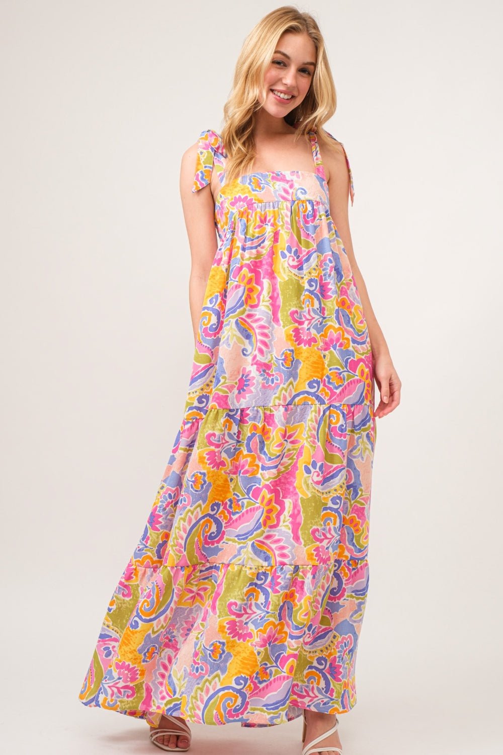 Multicolor Print Tie Shoulder Tiered Maxi DressMaxi DressAnd the Why