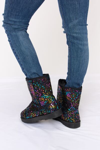Multicolor Sequin Thermal Flat Boots in BlackBootsForever Link