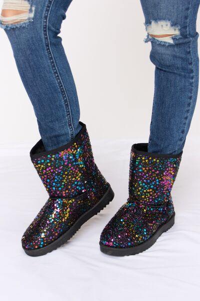 Multicolor Sequin Thermal Flat Boots in BlackBootsForever Link