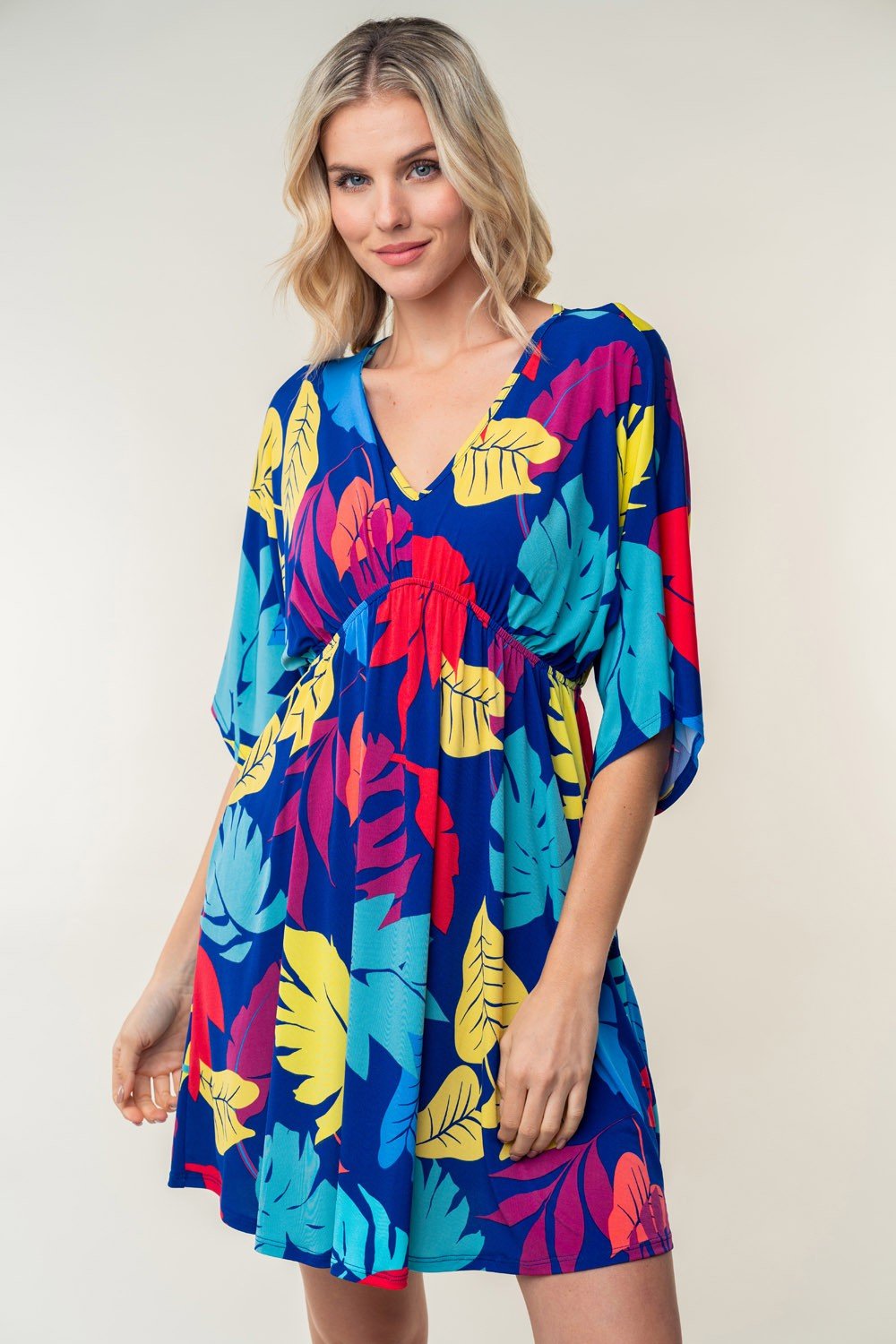 Multicolor Tropical Print V-Neck Mini DressMini DressWhite Birch