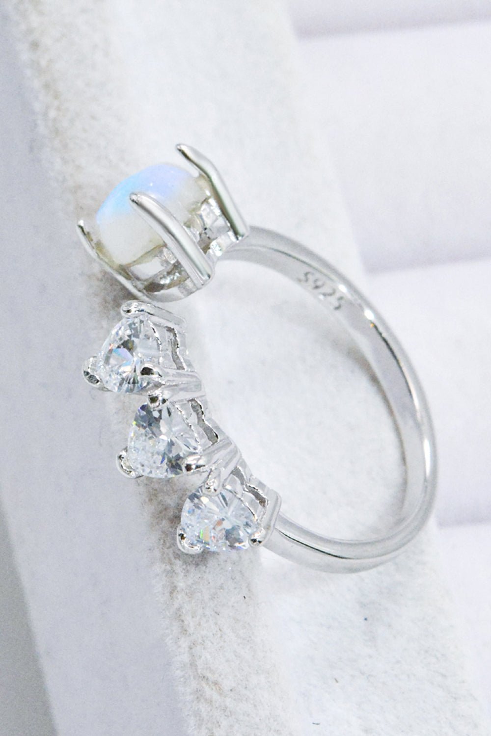 Natural Moonstone and Zircon Heart Open RingRingBeach Rose Co.