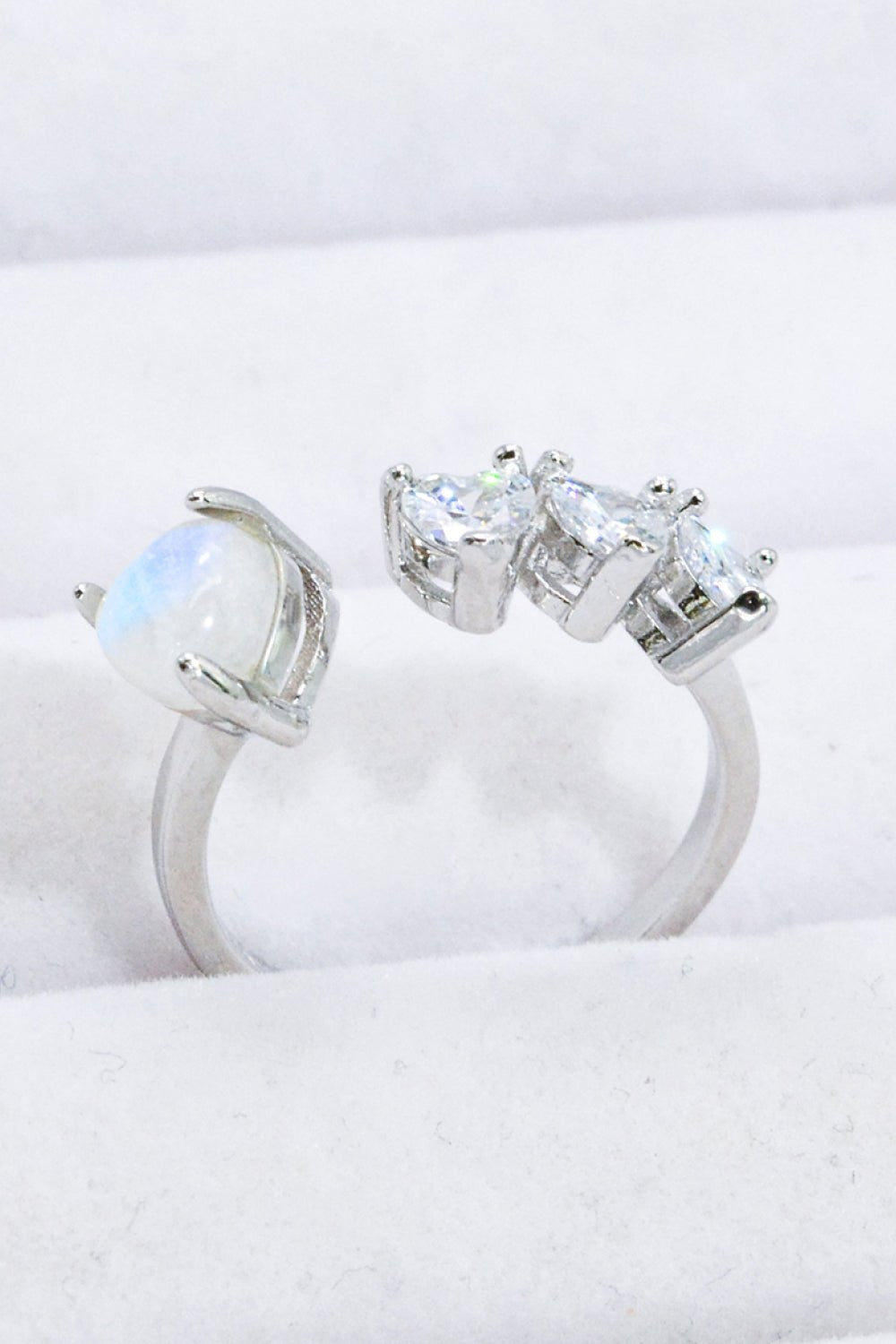 Natural Moonstone and Zircon Heart Open RingRingBeach Rose Co.