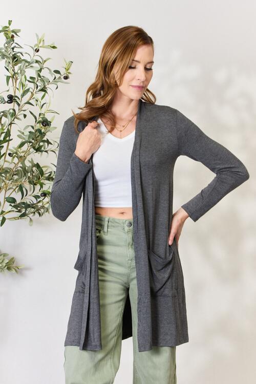 Open Front Cardigan with Pockets in CharcoalCardiganCeleste Design