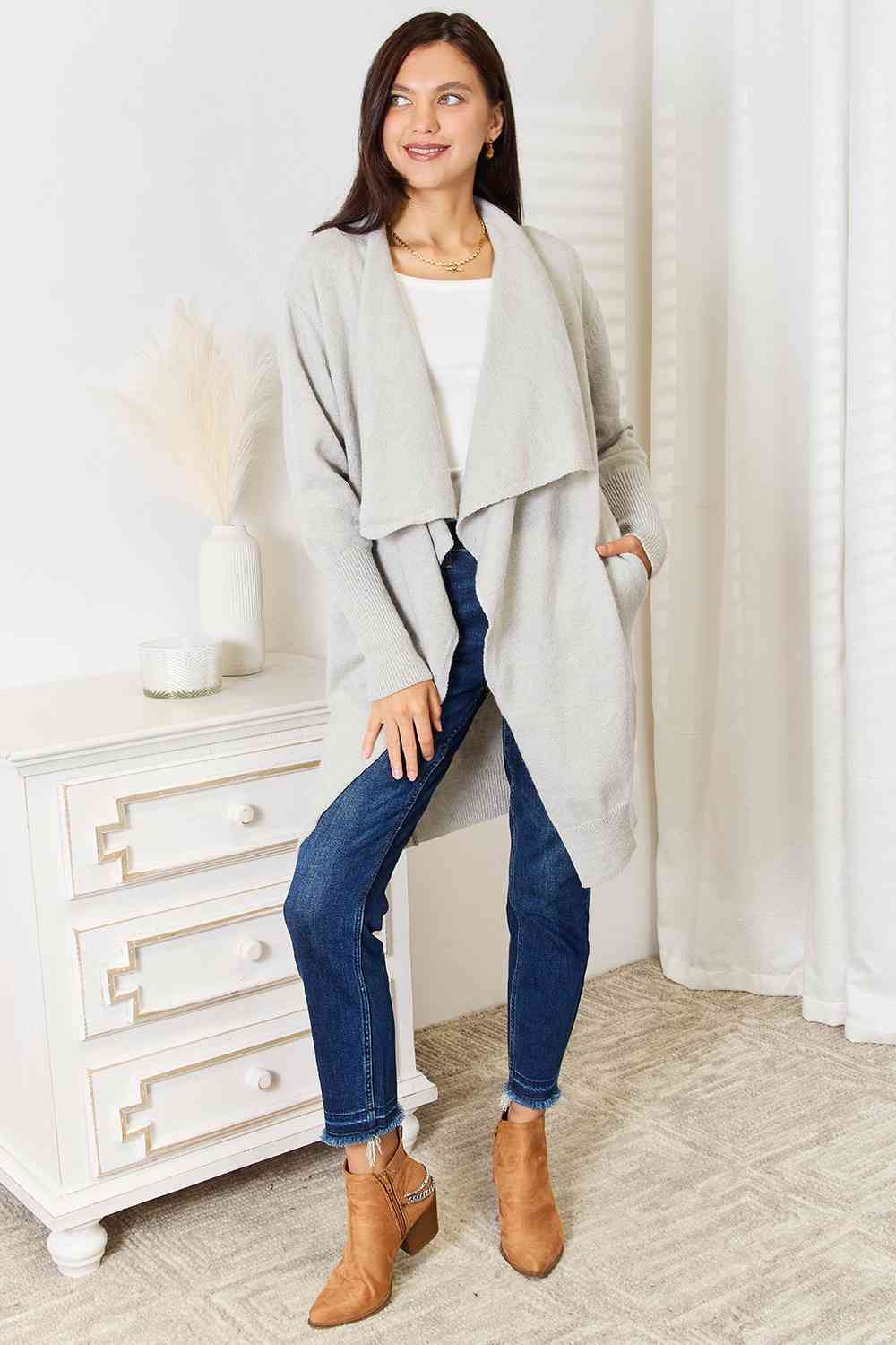 Open Front Duster Cardigan with PocketsCardiganDouble Take