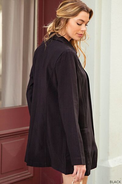 Open Front Long Sleeve Blazer in BlackBlazerKori America