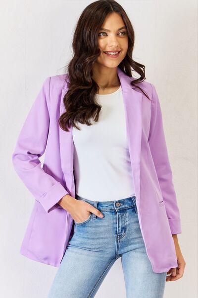 Open Front Long Sleeve Blazer in LavenderBlazerZenana