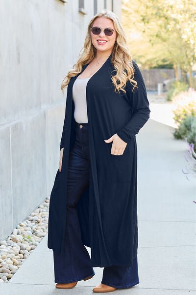 Open Front Long Sleeve Maxi CardiganCardiganBasic Bae