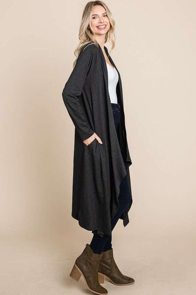 Open Front Longline Cover Up with Pockets in CharcoalCardiganCulture Code