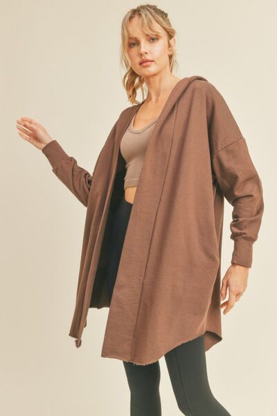 Open Front Longline Hooded Cardigan in ChocoCardiganKimberly C