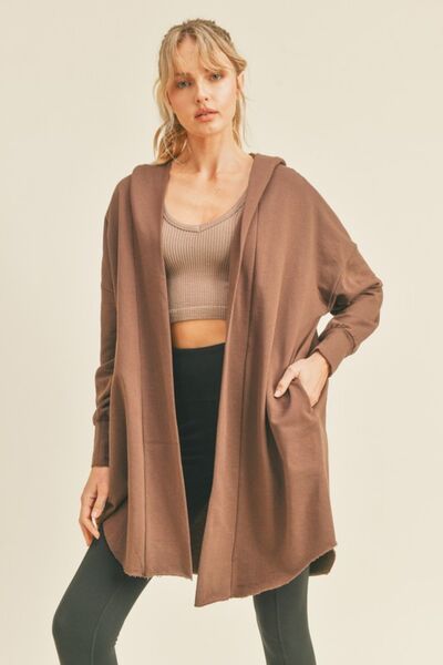 Open Front Longline Hooded Cardigan in ChocoCardiganKimberly C