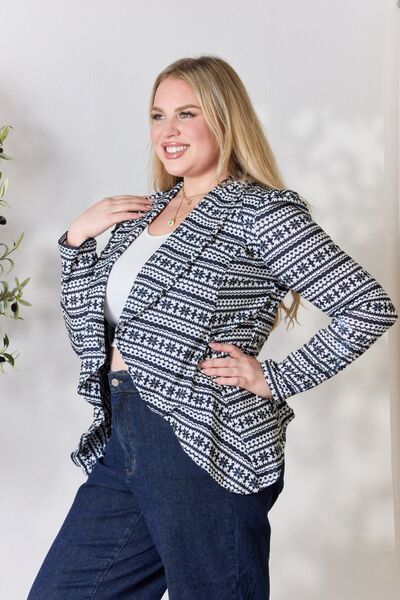 Open Front Printed Blazer in Black + IvoryBlazerHeimish