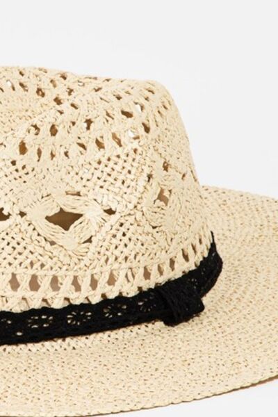 Openwork Lace Band Wide Brim Straw Hat in IvorySunhatFame