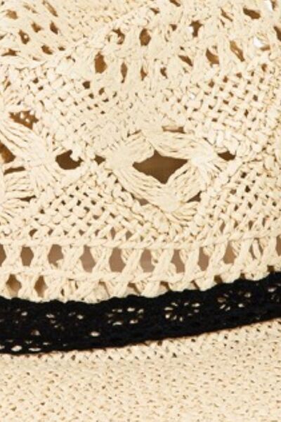 Openwork Lace Band Wide Brim Straw Hat in IvorySunhatFame