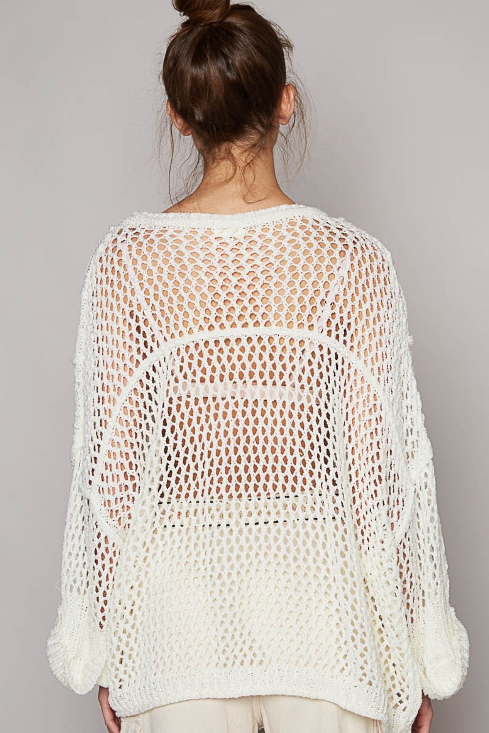 Openwork Long Sleeve Knit Cover Up Top in Pure WhiteTopPOL