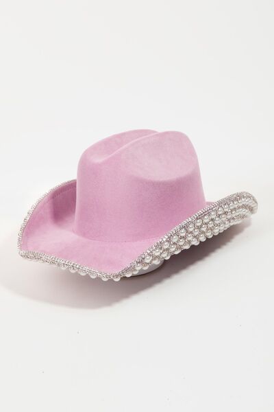 Pavé Rhinestone Pearl Trim Cowgirl Hat in PurpleCowboy HatFame