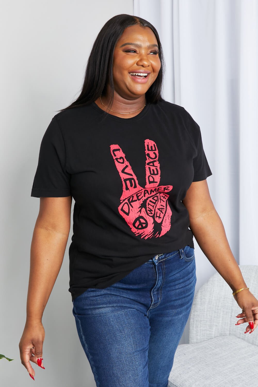 Peace & Love Graphic Tunic T-Shirt in BlackT-ShirtmineB