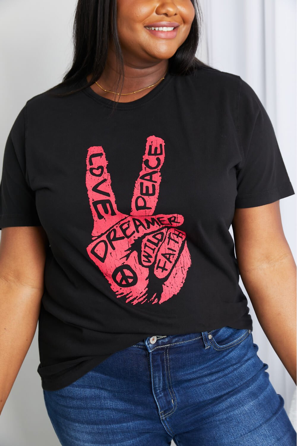 Peace & Love Graphic Tunic T-Shirt in BlackT-ShirtmineB