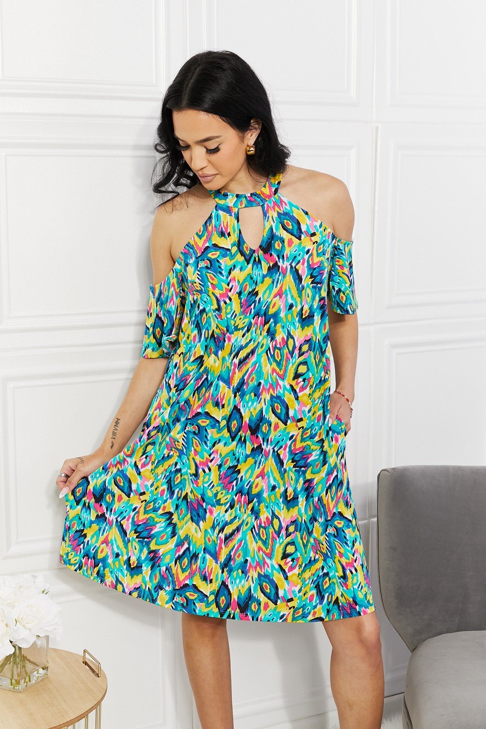 Multicolor Floral Print Cold-Shoulder Mini DressMini DressSew In Love