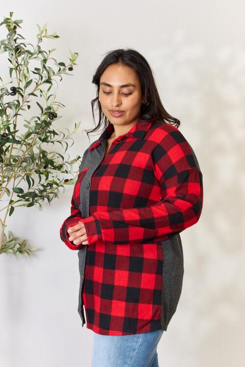 Plaid Button Down Shacket in Red + BlackShacketHeimish