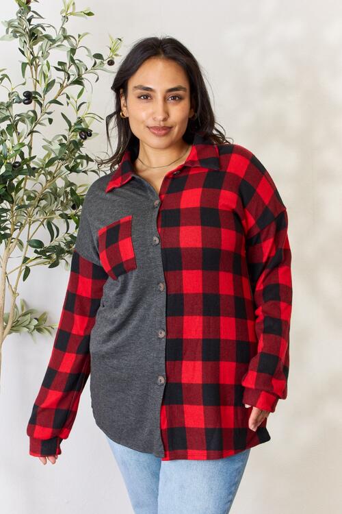 Plaid Button Down Shacket in Red + BlackShacketHeimish