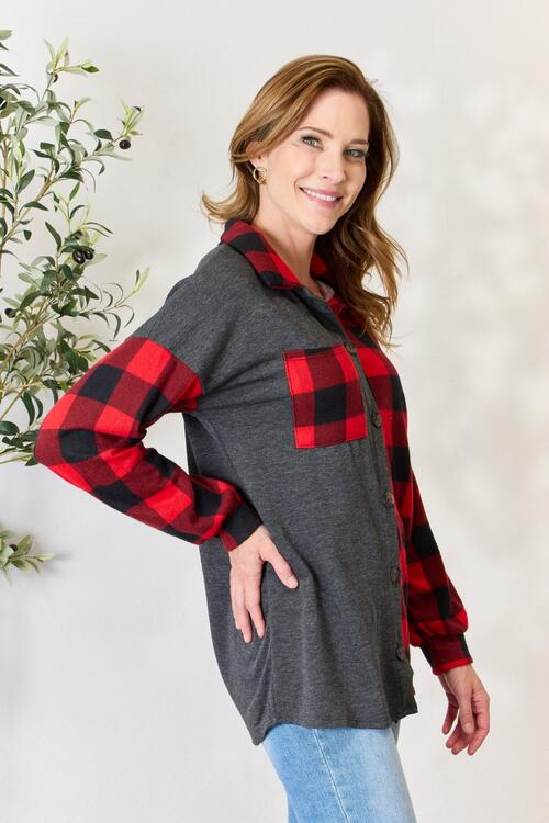 Plaid Button Down Shacket in Red + BlackShacketHeimish