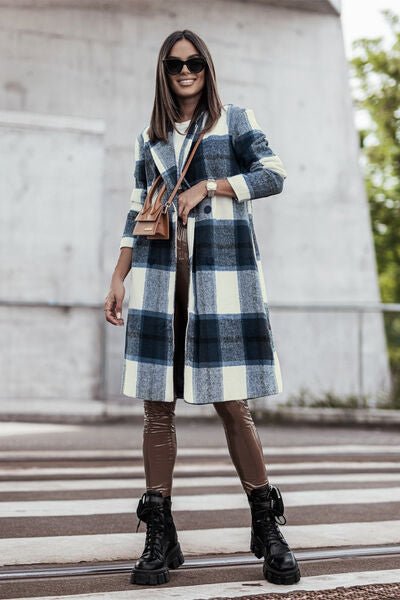 Plaid Button Up Lapel Collar CoatTrench CoatDouble Take