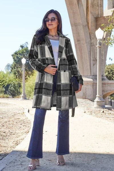 Plaid Button Up Lapel Collar CoatTrench CoatDouble Take