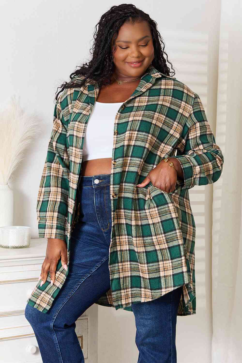 Plaid Collared Neck Long Sleeve ShirtShirtDouble Take