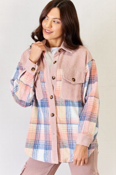 Plaid Colorblock Button Down Jacket in PinkJacketJ.NNA