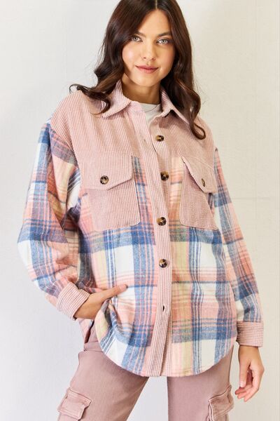 Plaid Colorblock Button Down Jacket in PinkJacketJ.NNA