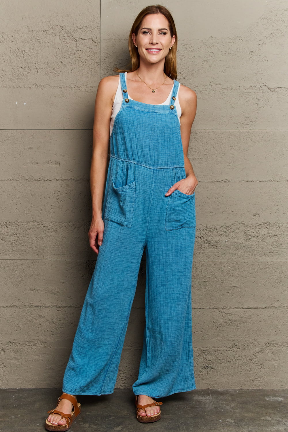 Mineral Wash Cotton Gauze Overalls in TurquoiseOverallsHEYSON