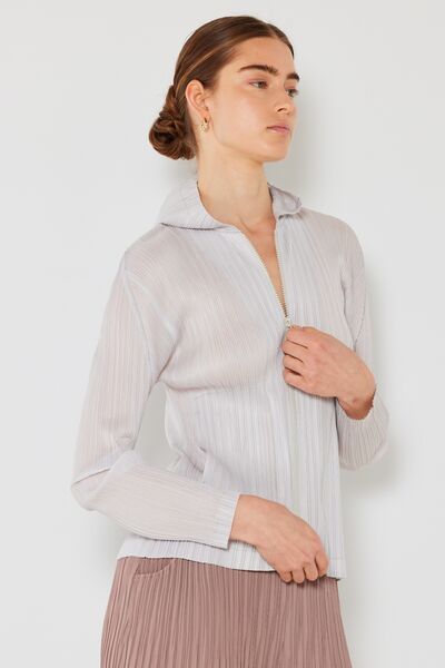 Pleated Hooded Jacket with 2-Way ZipperJacketMarina West Swim